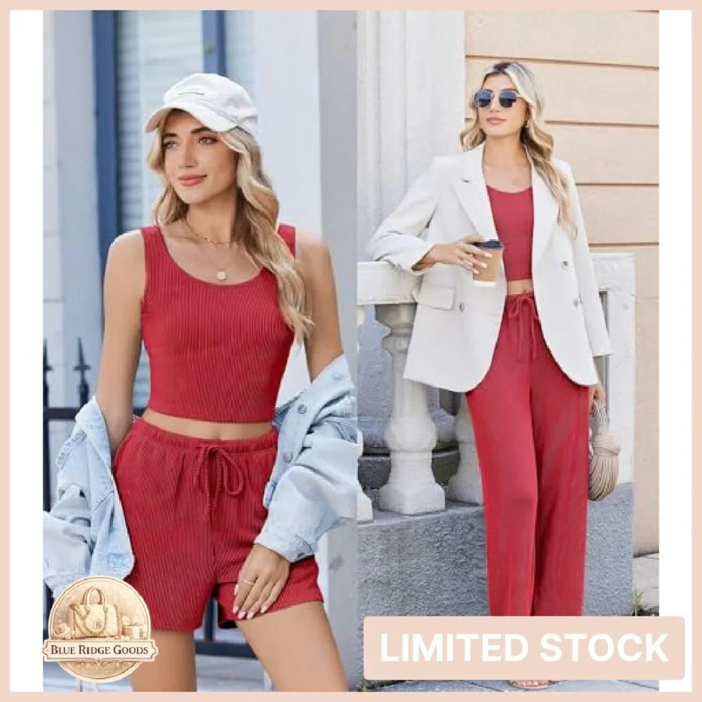 Ribbed Lounge Set Crop Top Shorts Pants Soft Pajama Y2K Chic Vacation Outfits
